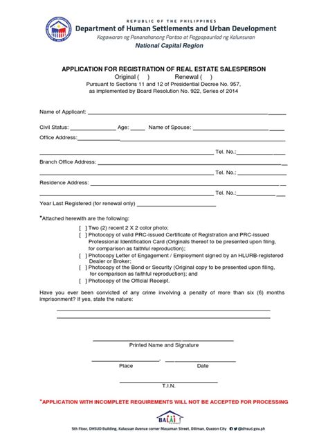 APPLICATION FOR REGISTRATION OF REAL ESTATE .